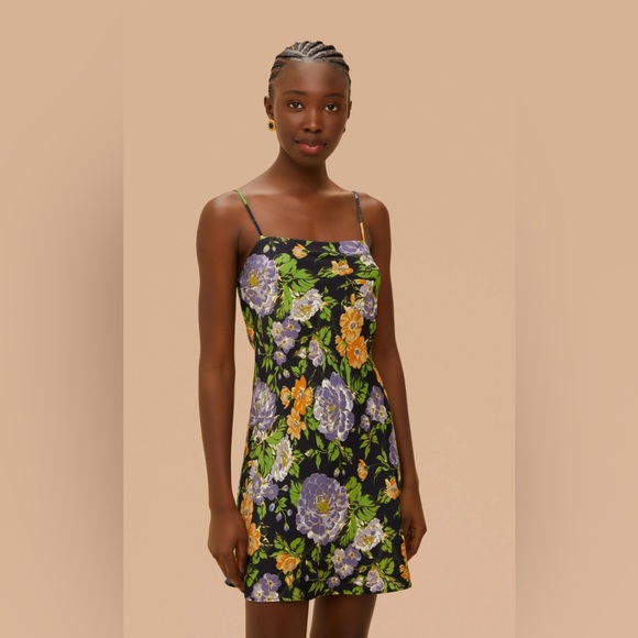 Farm Rio Capri Floral Black Sleeveless Mini Dress - Picture 1 of 3